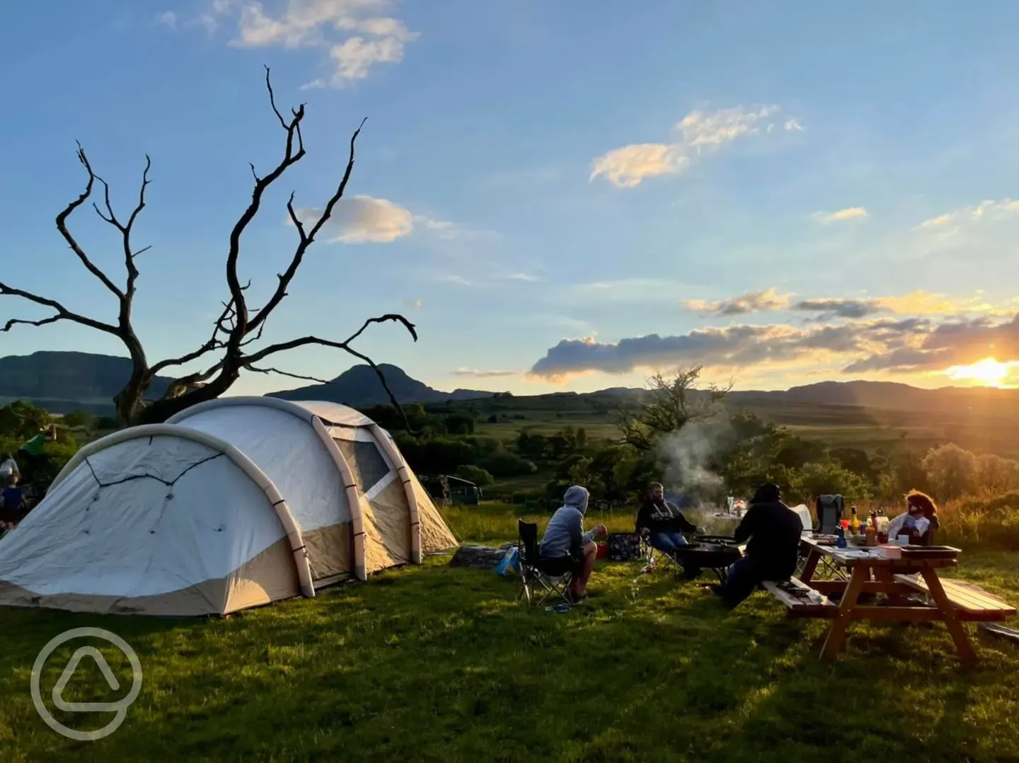 Non electric grass pitches at sunset