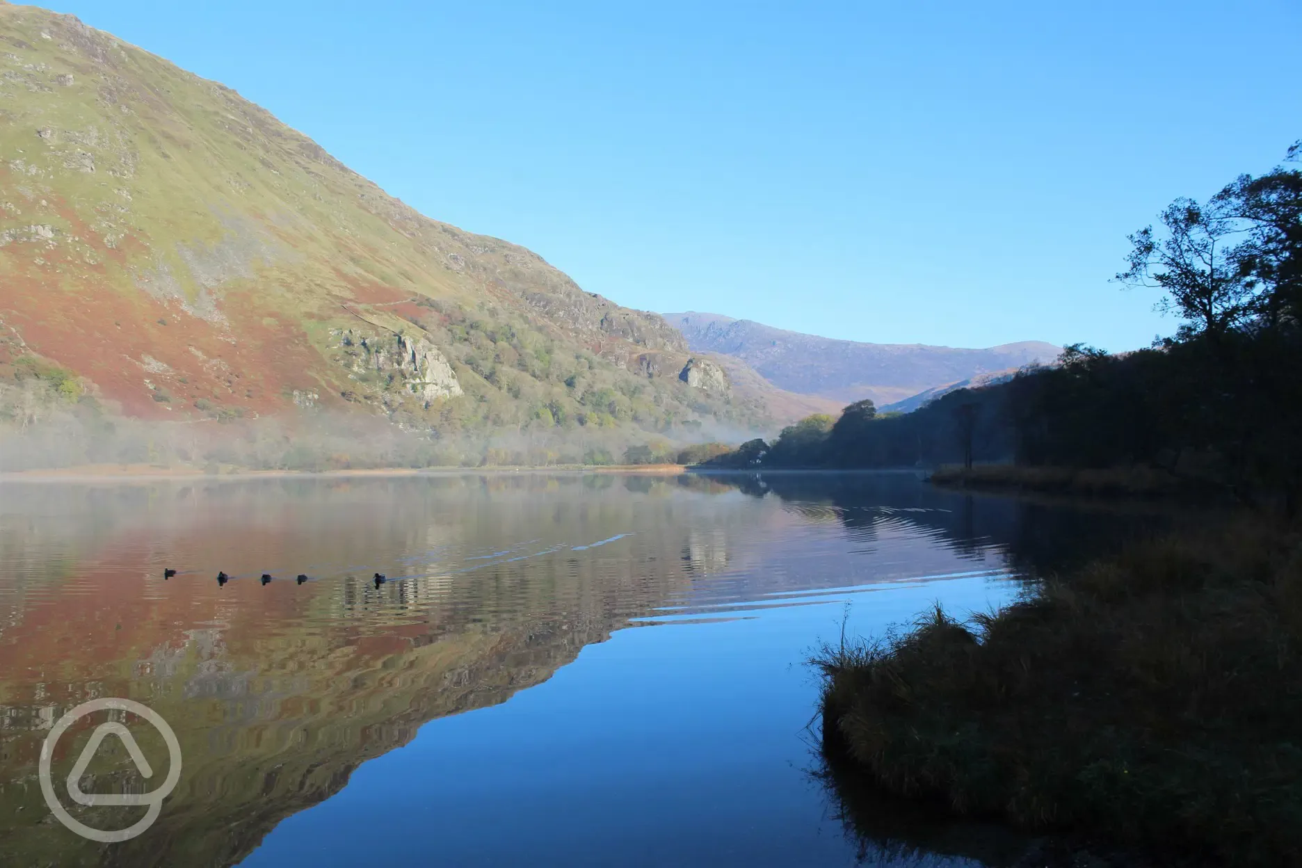 Looking across Llyn Gwynant towards the campsite.