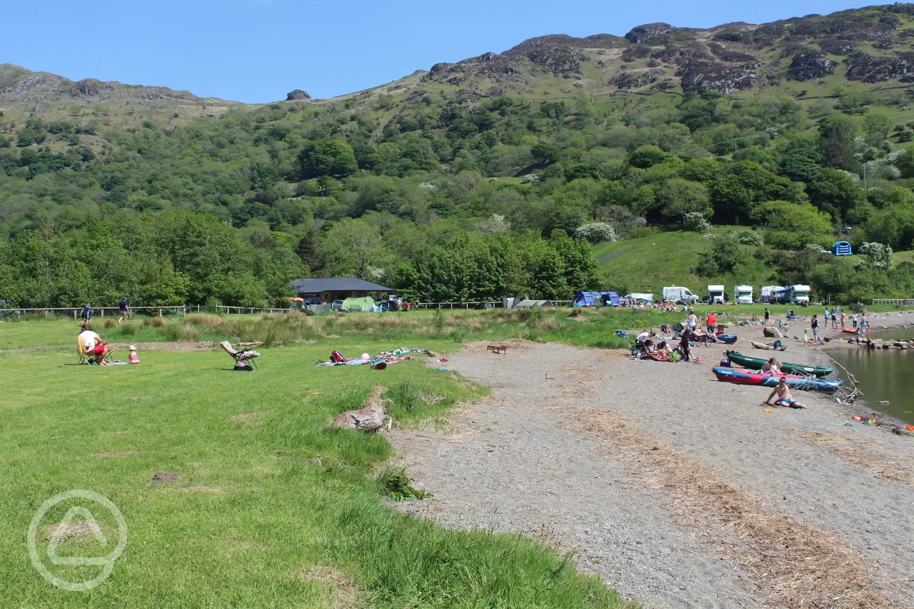 The campsite has its own beach on the lake.