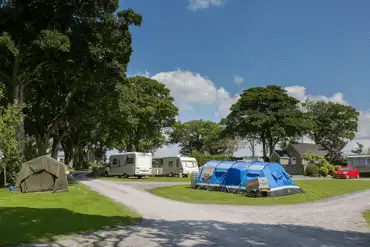 Grass tent pitches with optional electric at Llys Derwen Caravan and Campsite