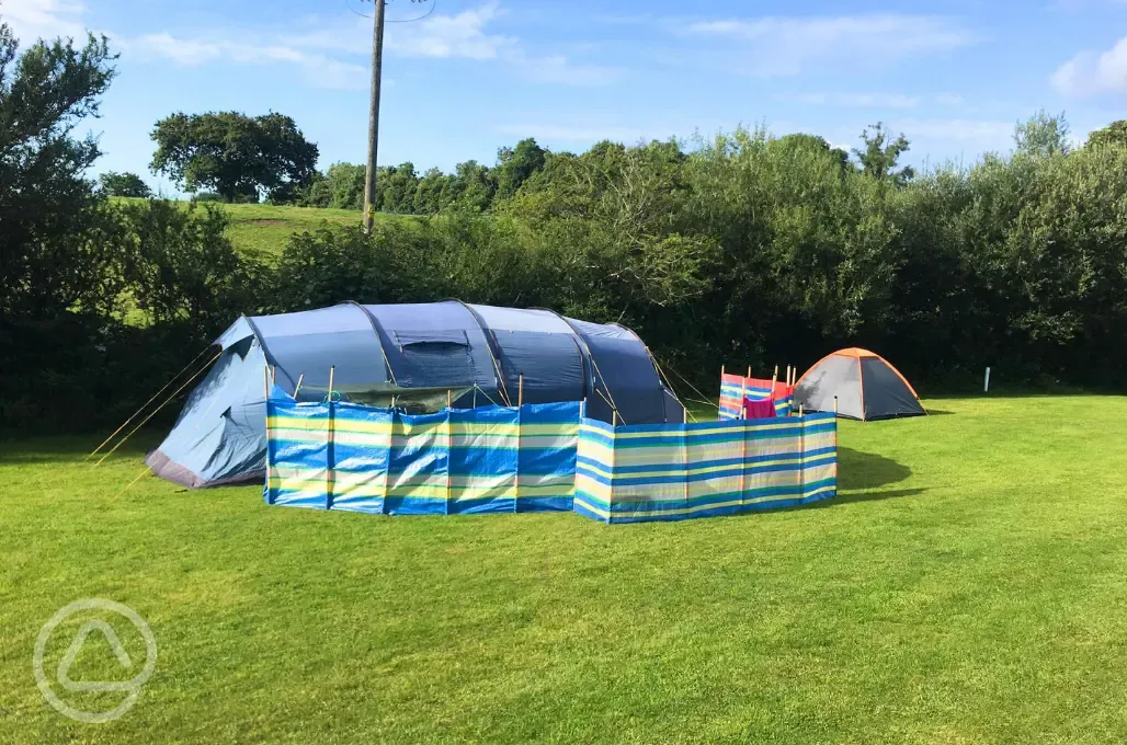 Spacious non electric grass pitches for a large tent