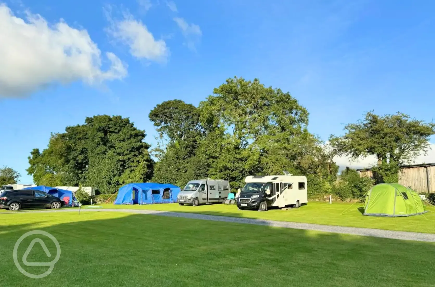 Electric grass pitches with a 16 amp electric hook up at Twll Y Clawdd