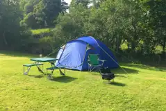 Non electric grass pitch surrounded by trees at Twll Y Clawdd Non electric grass pitch surrounded by trees at Twll Y Clawdd
