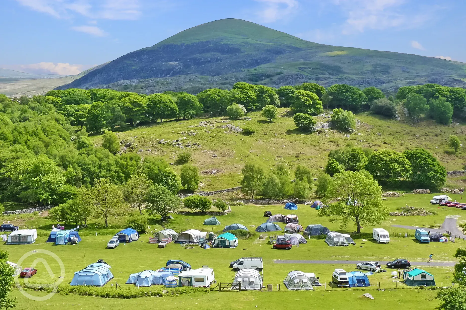 Nantcol Waterfalls grass camping pitches with mountain views Nantcol Waterfalls grass camping pitches with mountain views