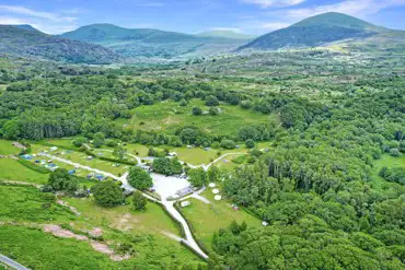 Aerial of Nantcol Waterfalls set in Snowdonia National Park