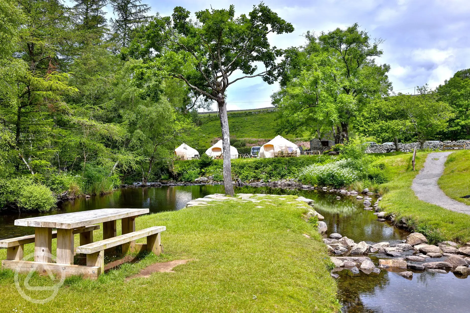 Bell tents by the river