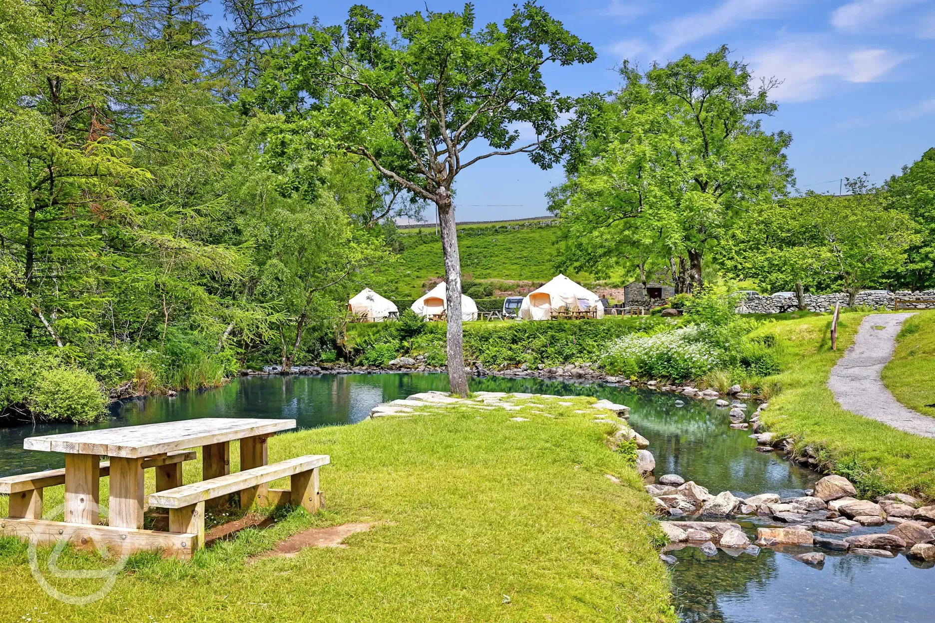 Bell tents by the river