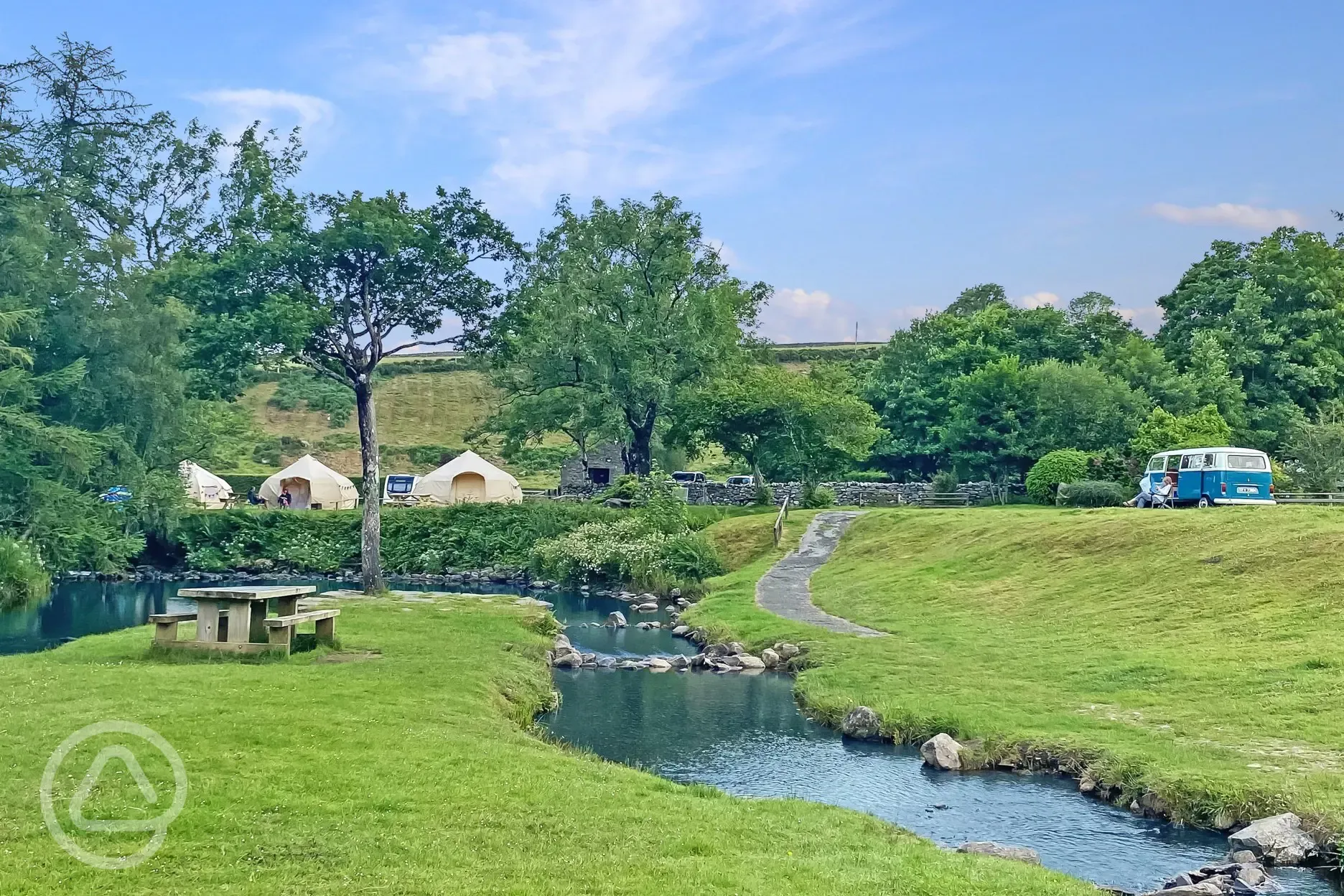 Bell tents by the river