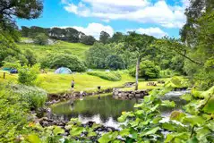 Grass camping pitches by the river