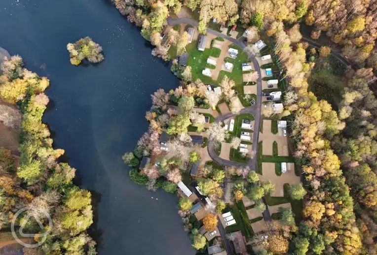 Aerial of California Chalet and Touring Park and fishing lake