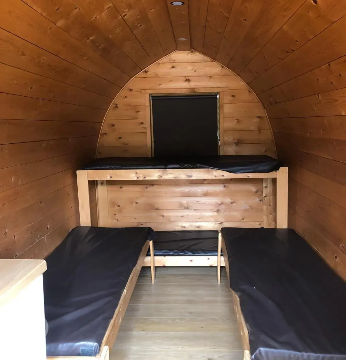 Four person camping pod interior