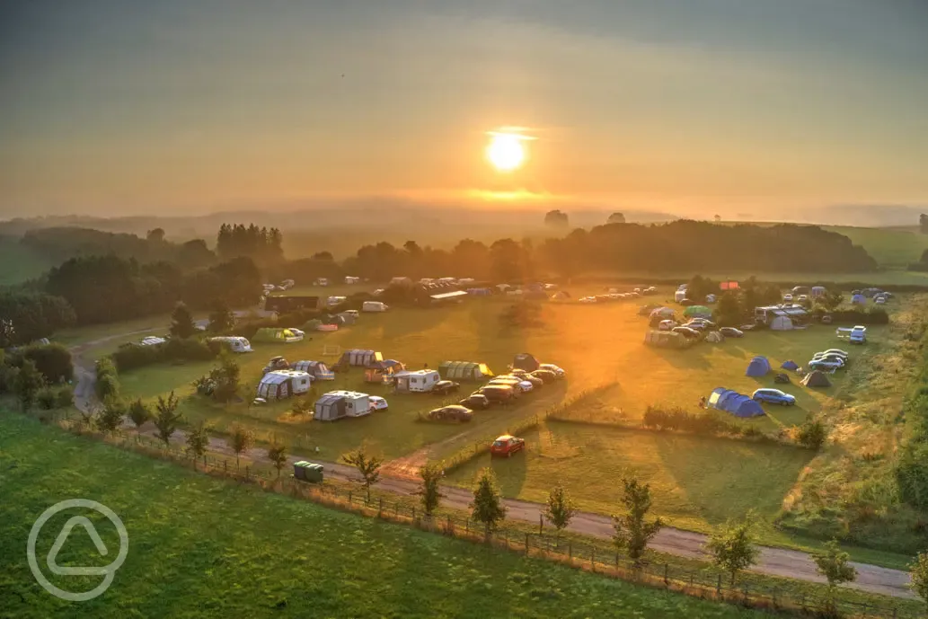 Aerial of the campsite at sunset