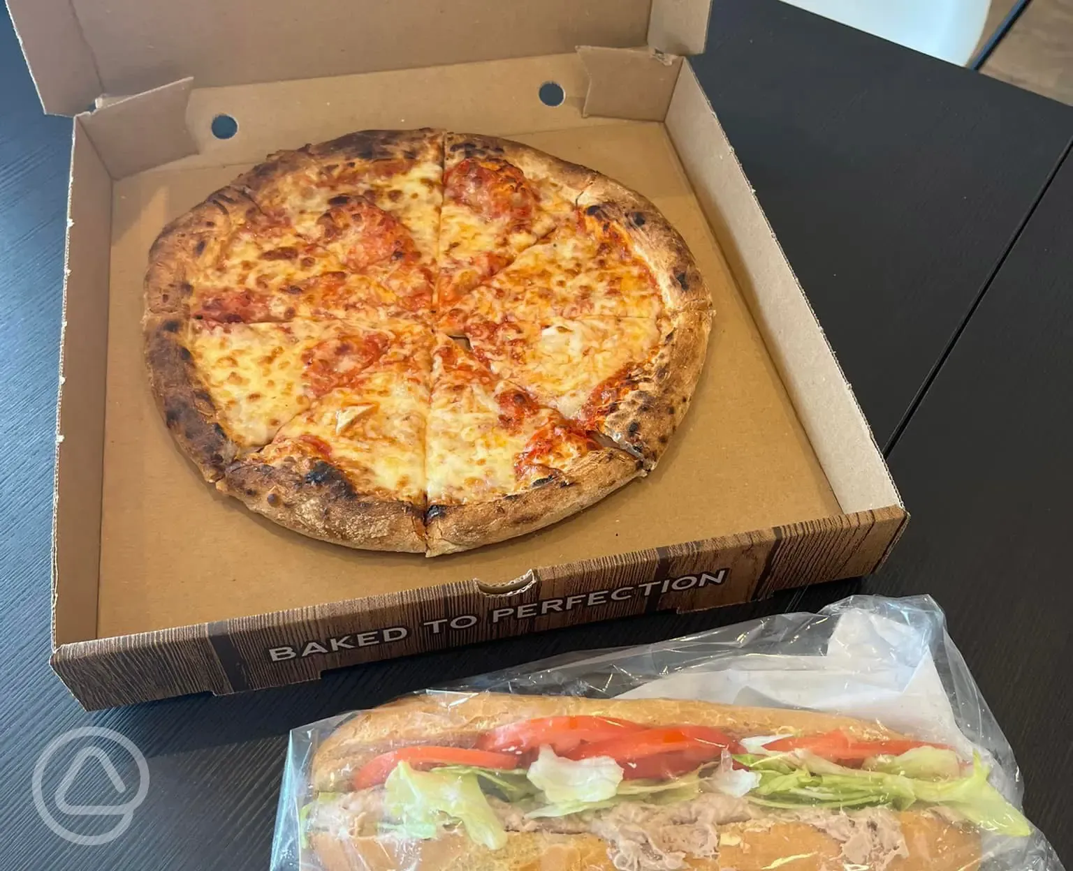 Pizza and baguette from the onsite cafe