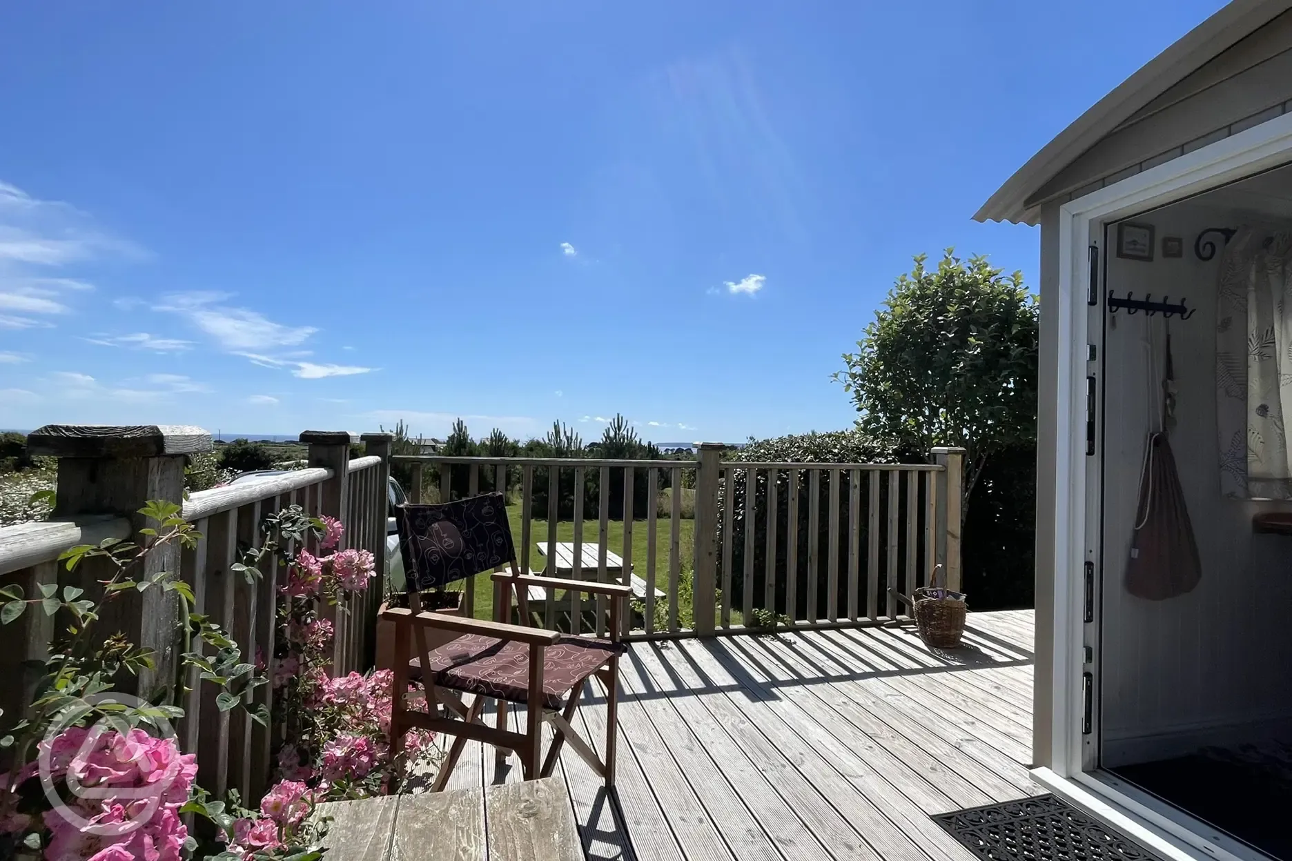 Shepherd's hut outdoor seating area