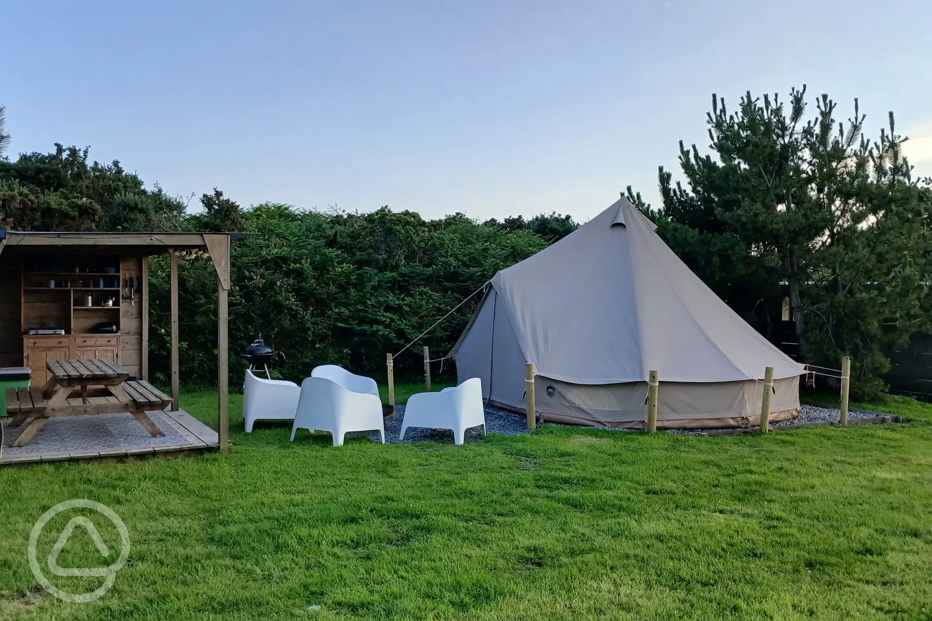 Bell tent and private kitchen shelter