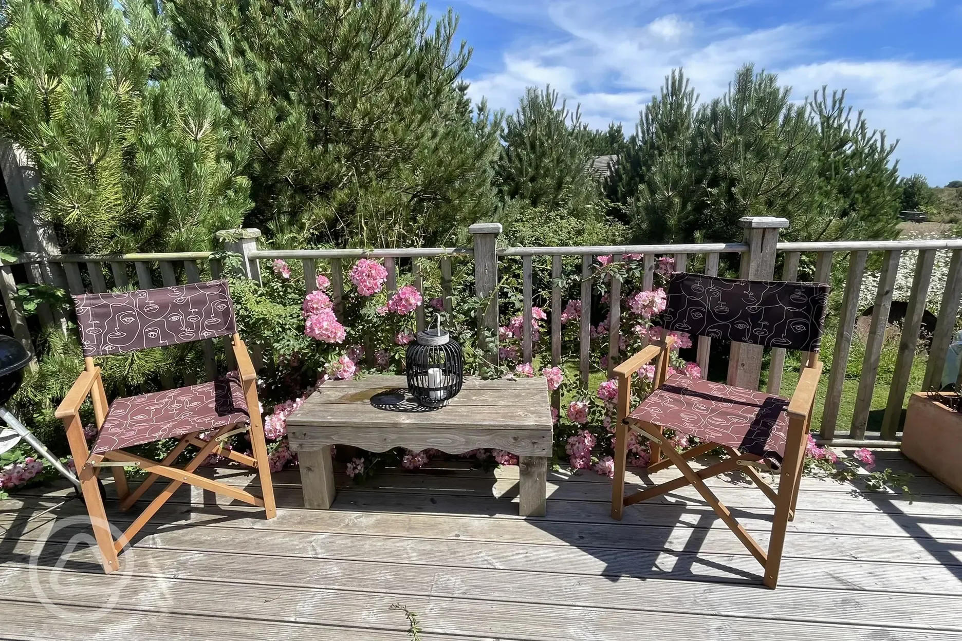 Shepherd's hut outdoor seating area