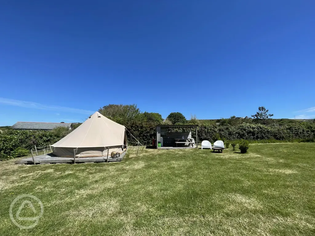 Bell tent and private kitchen shelter