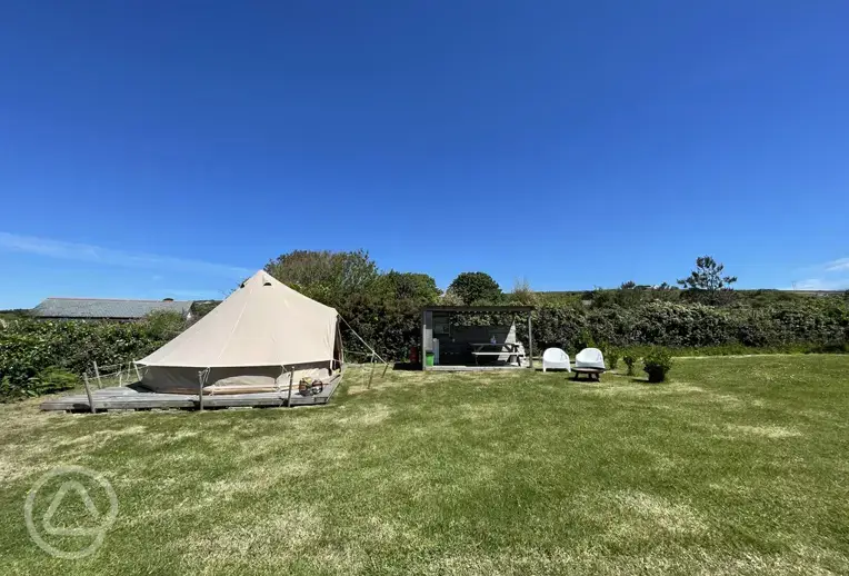 Bell tent and private kitchen shelter