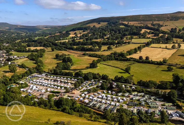 Aerial view of Laneside Caravan Park, surrounded by countryside