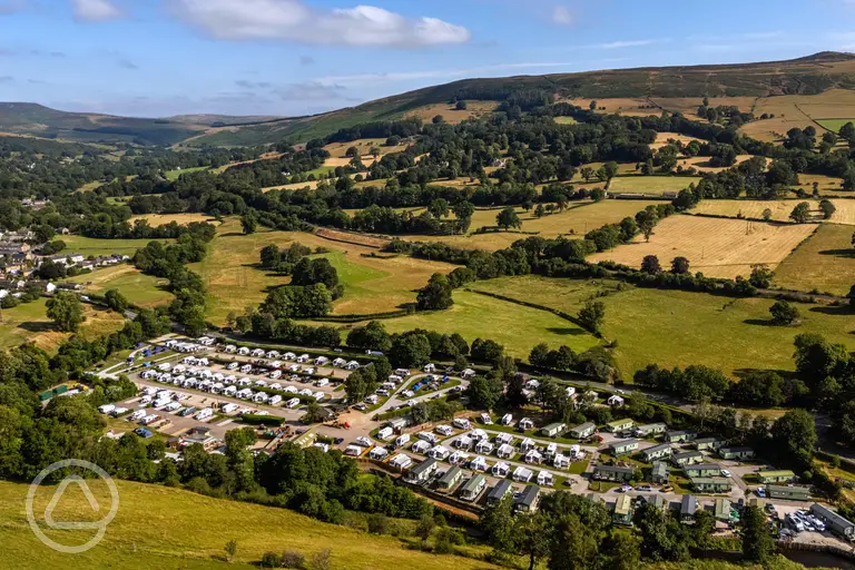 Aerial view of Laneside Caravan Park, surrounded by countryside