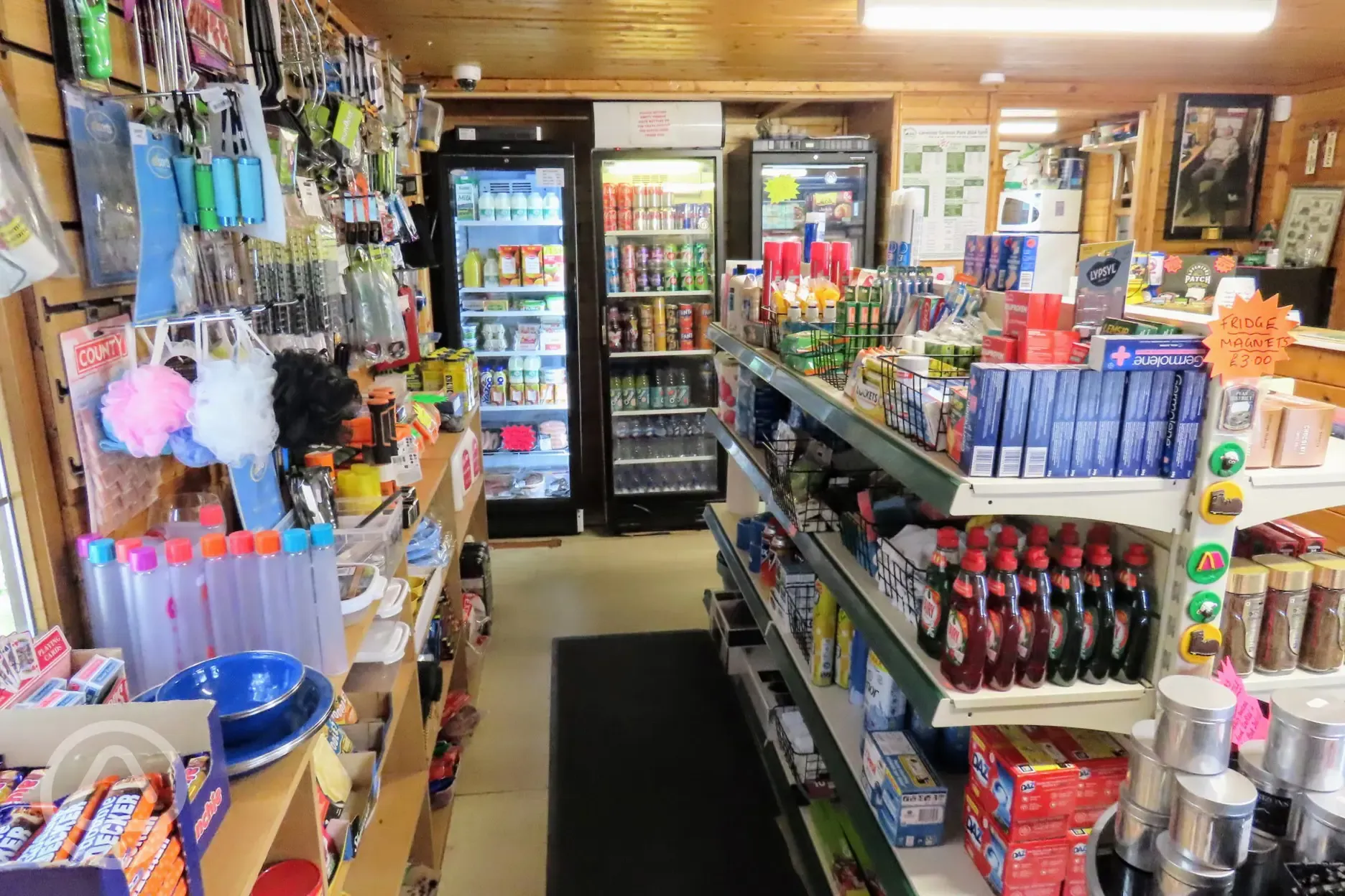 Onsite shop selling essential items and camping supplies