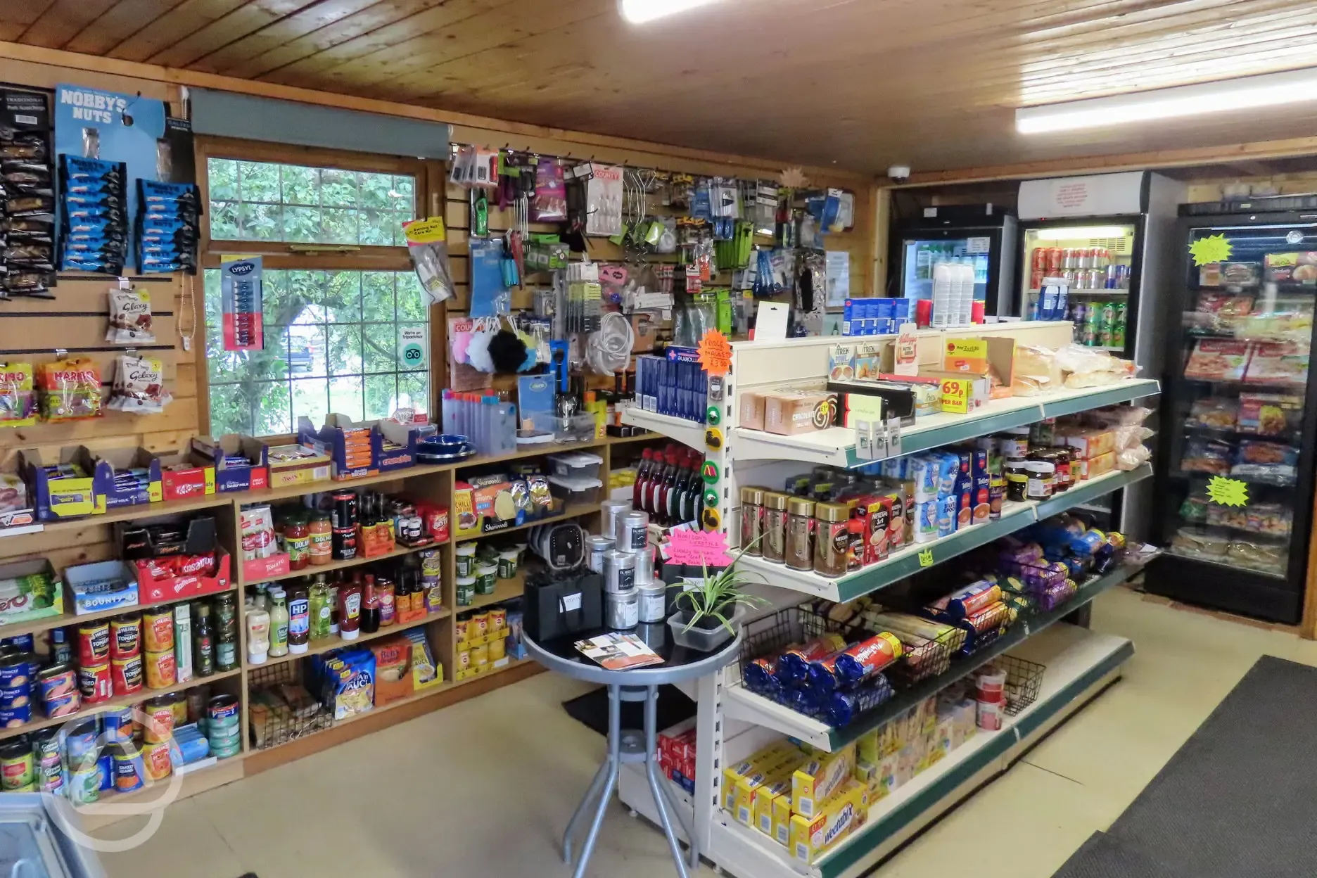 Onsite shop selling essential items and camping supplies