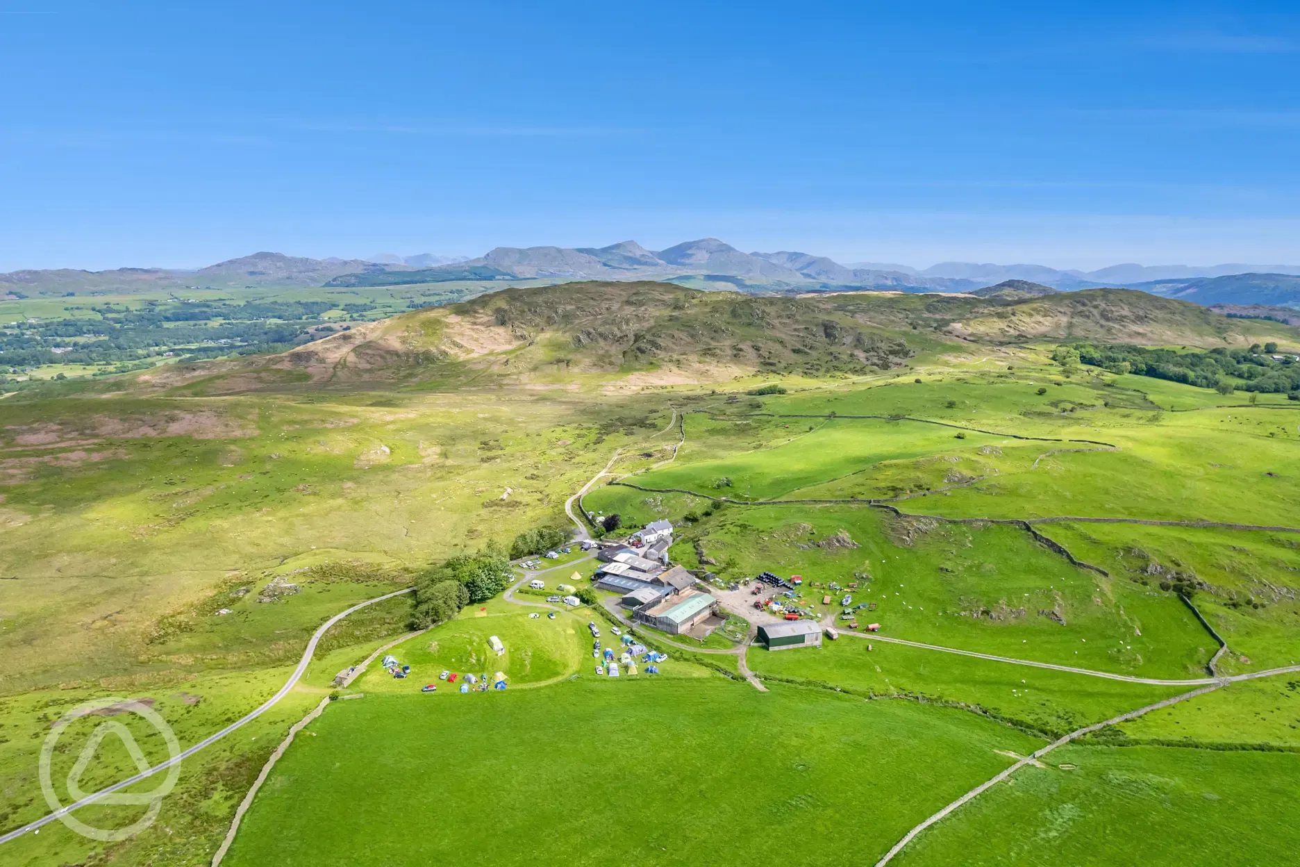 Aerial of Birchbank Camping Site with views of the fells