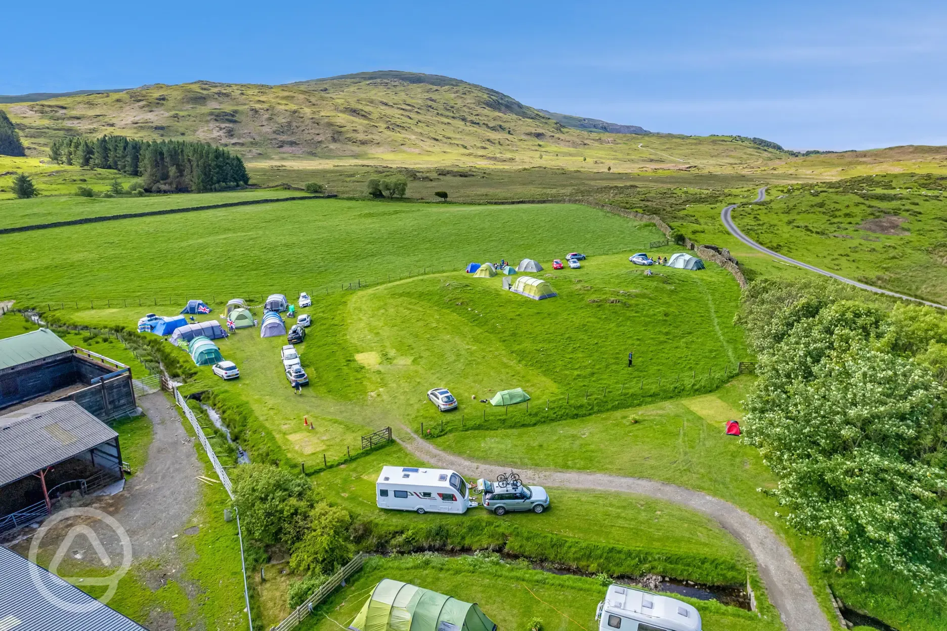Aerial of Birchbank Camping Site with views of the fells