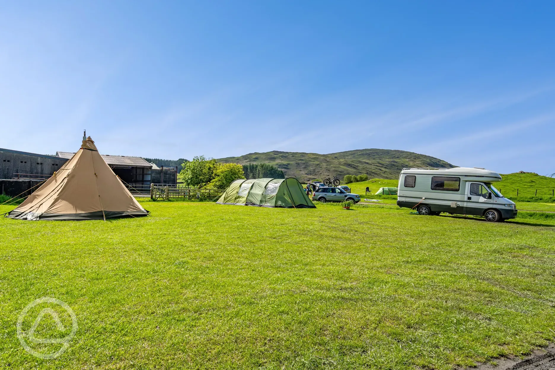 Non electric grass pitches for tents, roof tents and campervans