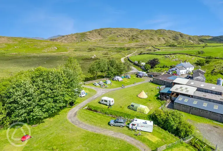 Aerial of Birchbank Camping Site grass pitches