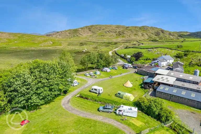 Aerial of Birchbank Camping Site grass pitches