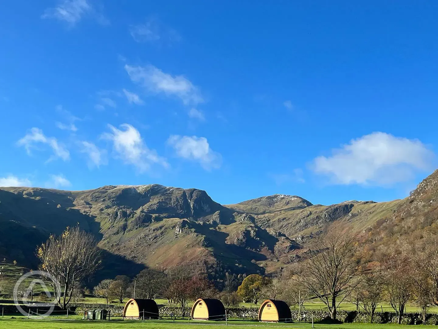 Camping pods with Lake District mountain views