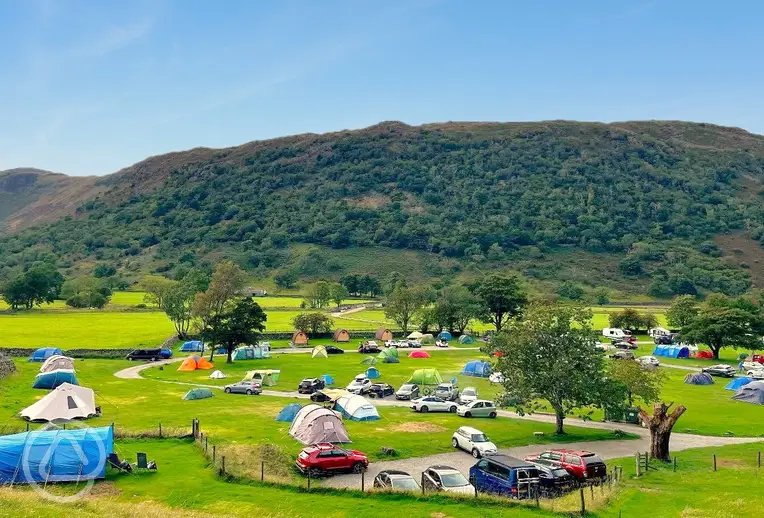 Sykeside Camping Park with Lake District mountain views