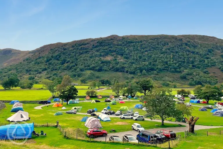 Sykeside Camping Park with Lake District mountain views