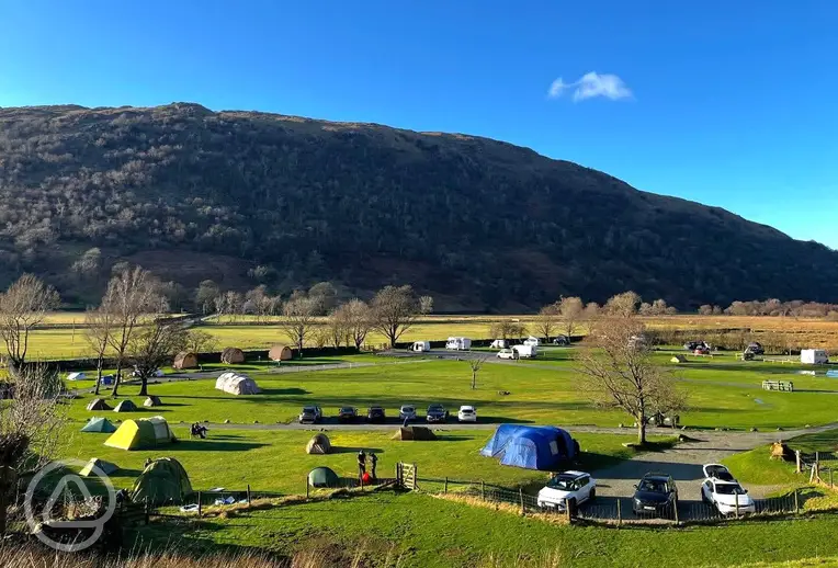 Sykeside Camping Park with Lake District mountain views