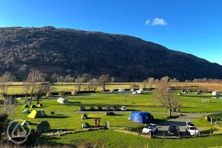 Sykeside Camping Park with Lake District mountain views