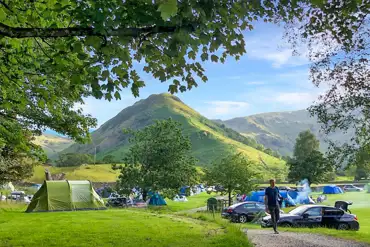 Sykeside Camping Park with Lake District mountain views