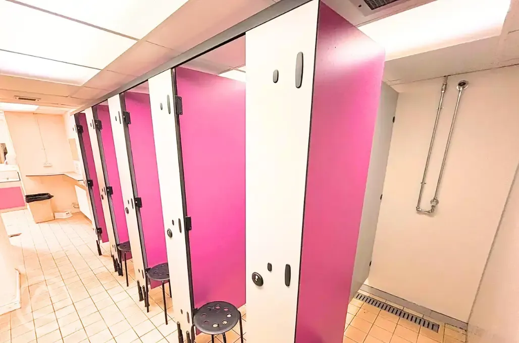 Ladies showers with stools, hot water, shaving sockets and power points