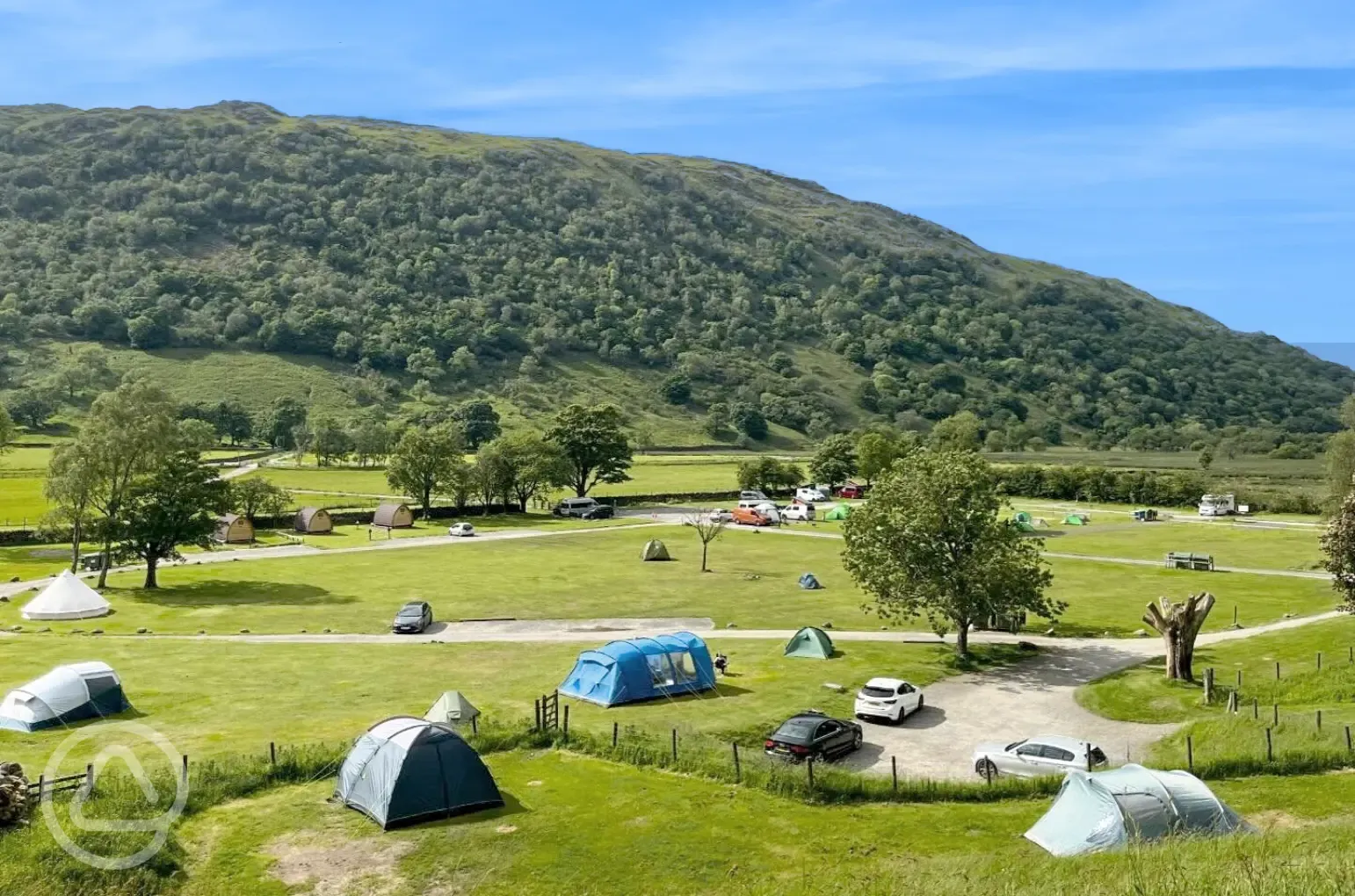 Sykeside Camping Park with Lake District mountain views