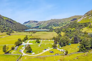 Aerial of Sykeside Camping Park with views to Brothers Water