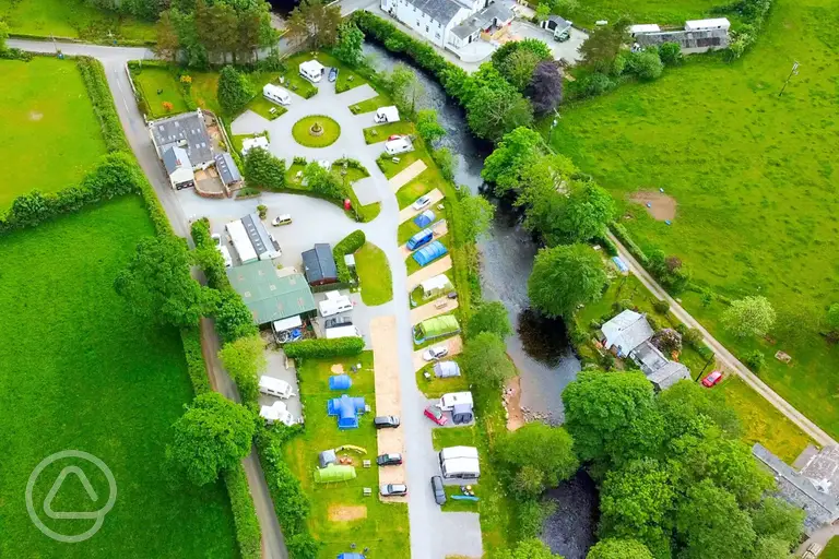 Aerial of The Old Post Office Campsite by the River Irt