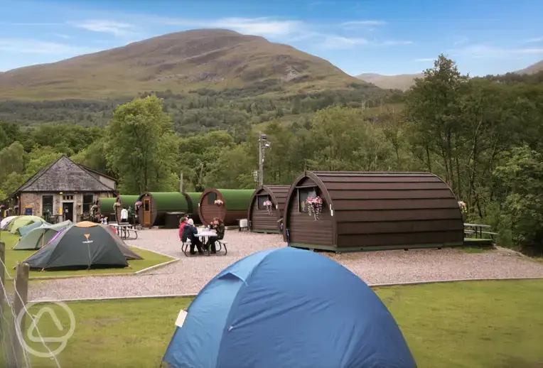 Non electric grass tent pitches and lodges