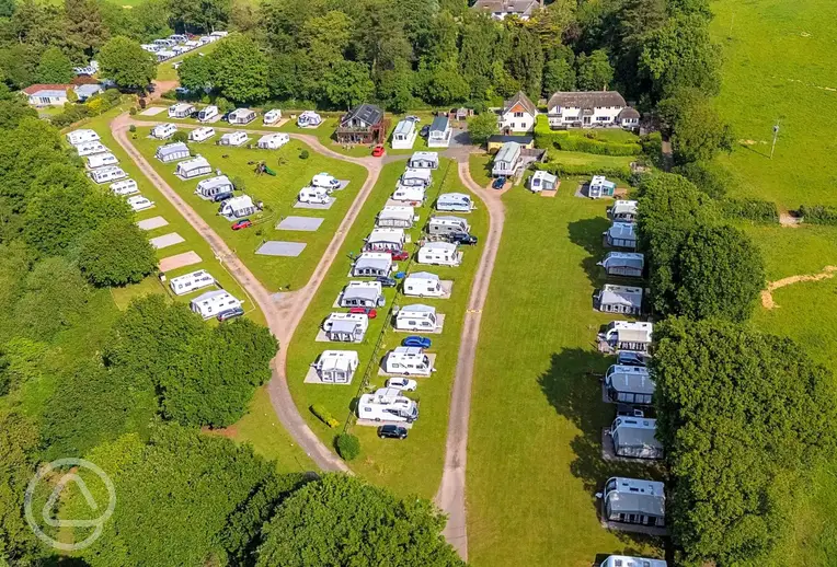 Aerial of Pooh's Field at Pooh Cottage Holiday Park