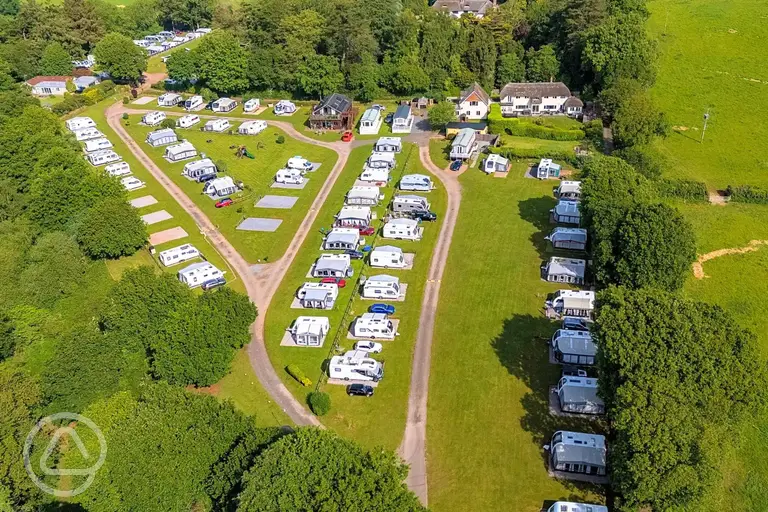 Aerial of Pooh's Field at Pooh Cottage Holiday Park