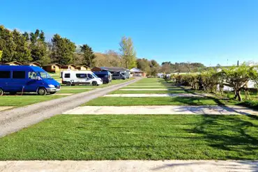 Hardstanding pitches with 16 amp optional electric at Budle Bay Campsite
