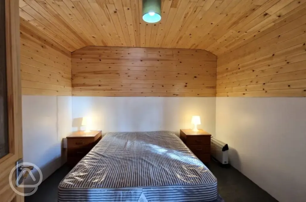 Hill View hut - two person interior double bedroom (bedding not included)