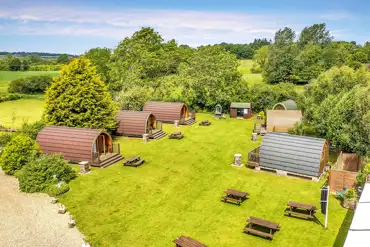 Aerial of the glamping pods