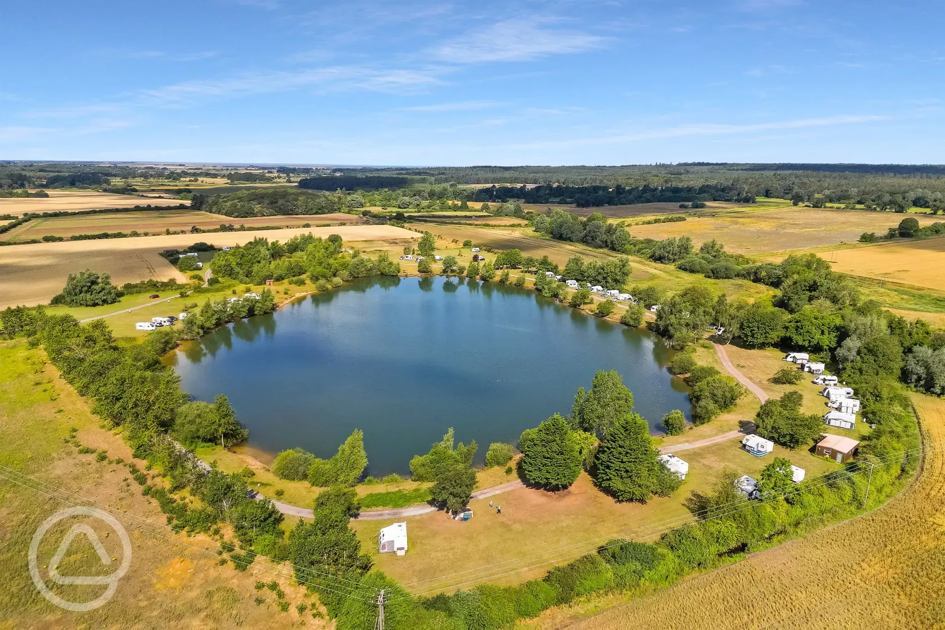 Aerial of Gatton Waters and coarse fishing lake Aerial of Gatton Waters and coarse fishing lake