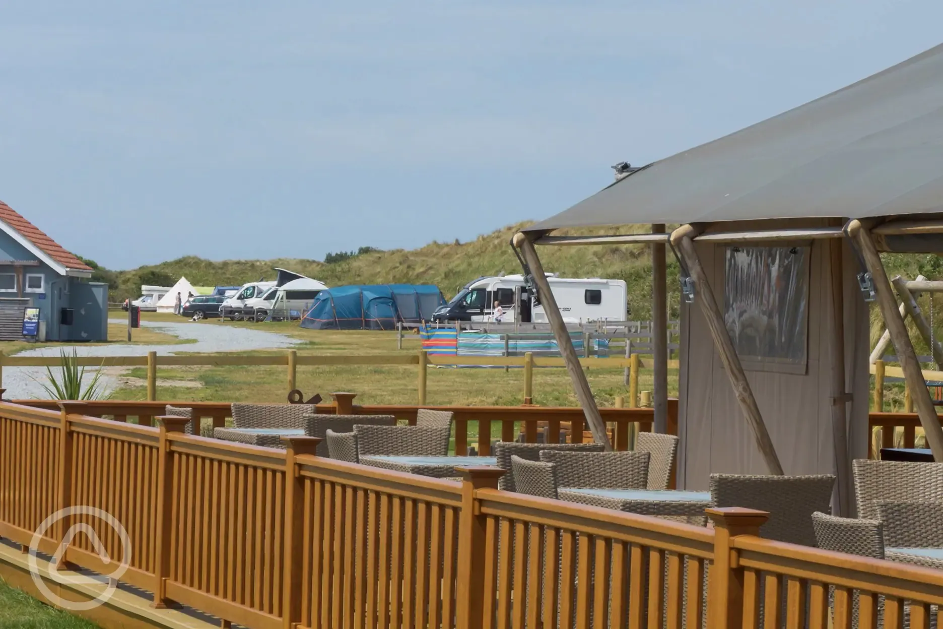 Communal safari dining tent with outdoor decking
