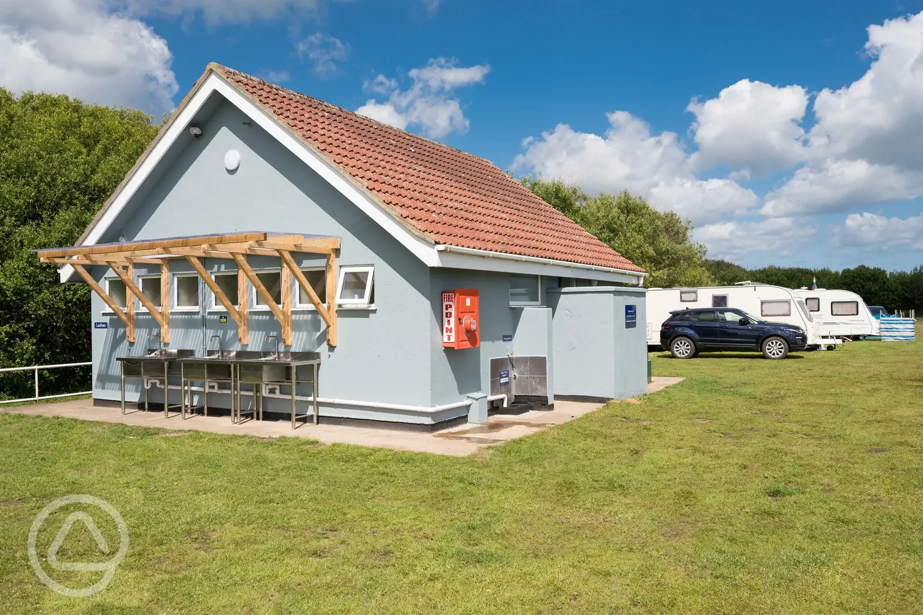 Facilities block and outdoor washing up area